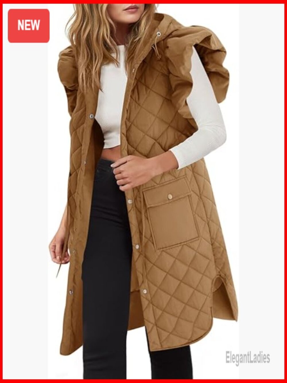 Long Puffer Vest Hooded Sleeveless Quilted Jacket Winter Outerwear